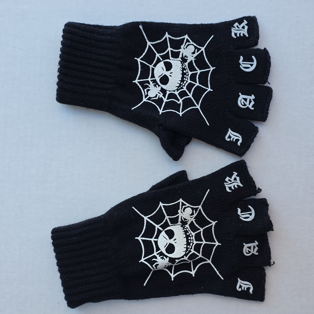 Jack Skellington Nightmare Before Christmas Black Fingerless Knit Gloves